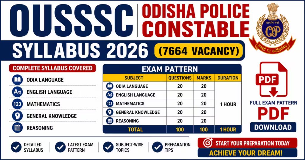 Odisha Police Constable Syllabus 2026 PDF Free | OUSSSC